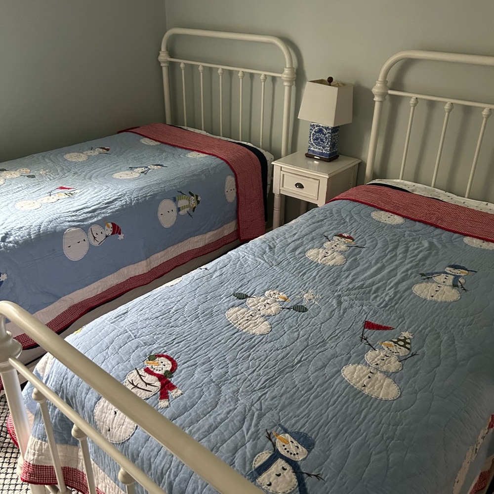Two Pottery barn kids snowman twin quilts
